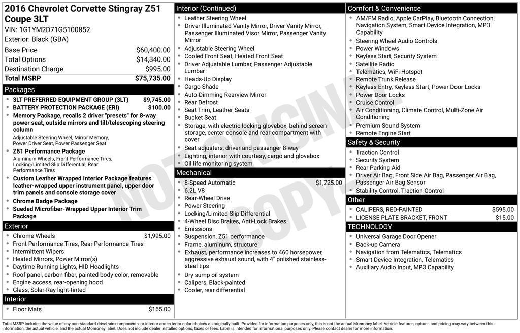 2016 Chevrolet Corvette Stingray Z51 3LT