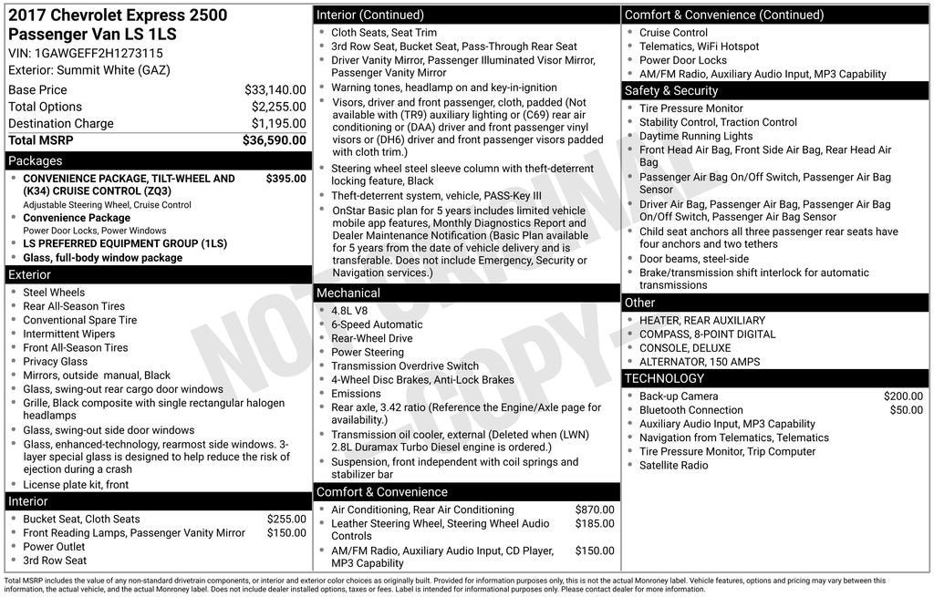 2017 Chevrolet Express Passenger 2500 LS