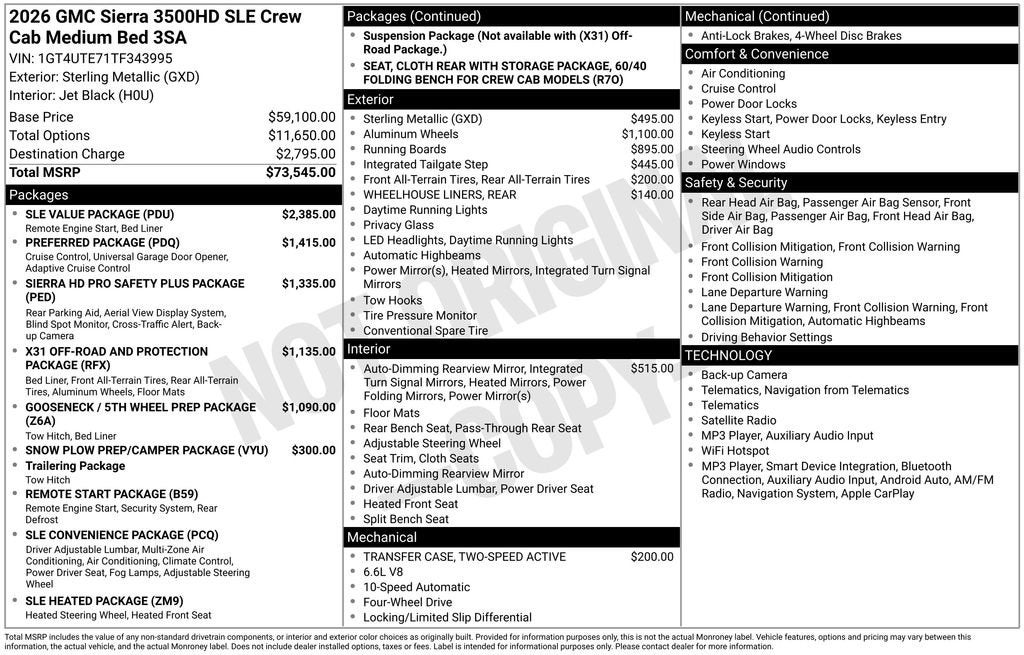 2026 GMC Sierra 3500 HD SLE