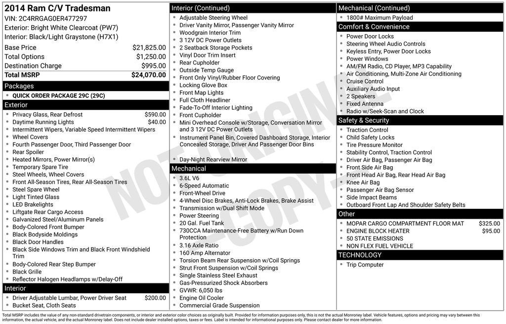 2014 RAM Cargo Van Tradesman