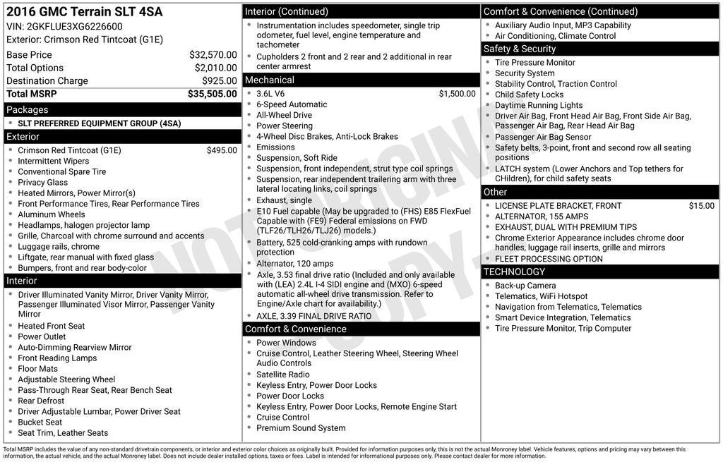 Used 2016 GMC Terrain SLT with VIN 2GKFLUE3XG6226600 for sale in Aitkin, Minnesota